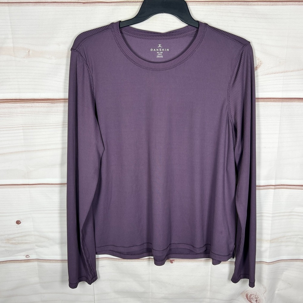 Danskin Top Womens XXL Purple Ribbed Knit T-Shirt Long Sleeve Crew Neck Solid